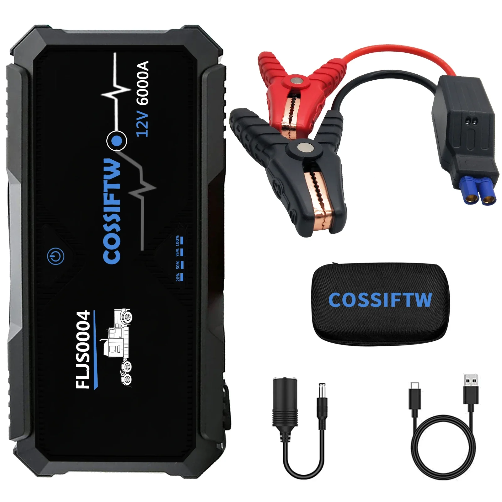 for 6000A Car Battery Jump Starter for All Gas or up to 12L Diesel with DC Output 12V Jump Pack Built-in LED Bright Light