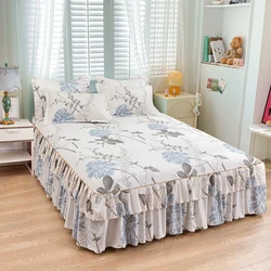 3pcs Plants Florals Bed Skirt Set Light Color Series Bed Cover for Girls Kids Bedroom Decoration Double Queen Bedding Bedspread