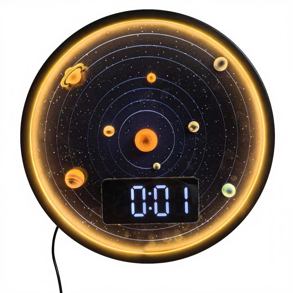 3D Solar System Planets LED Digital Wall Clock Home Decor Silent Movement Timepieces Luminous Night Light Electronic Wall Clock