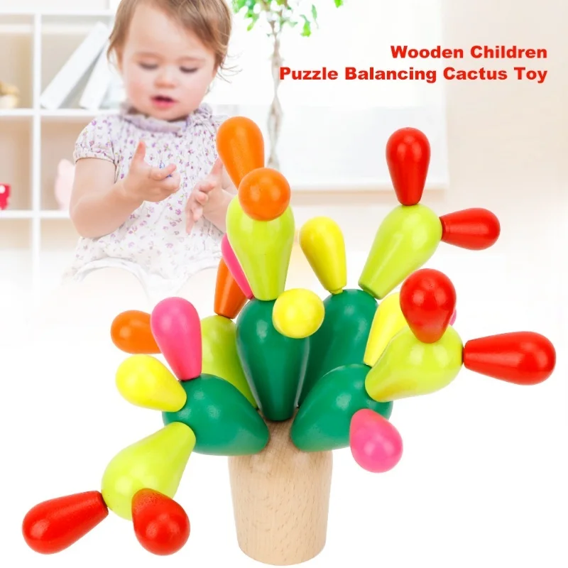 Houten kinderpuzzel Balancerende cactusspeelgoed Gemonteerde bouwstenen