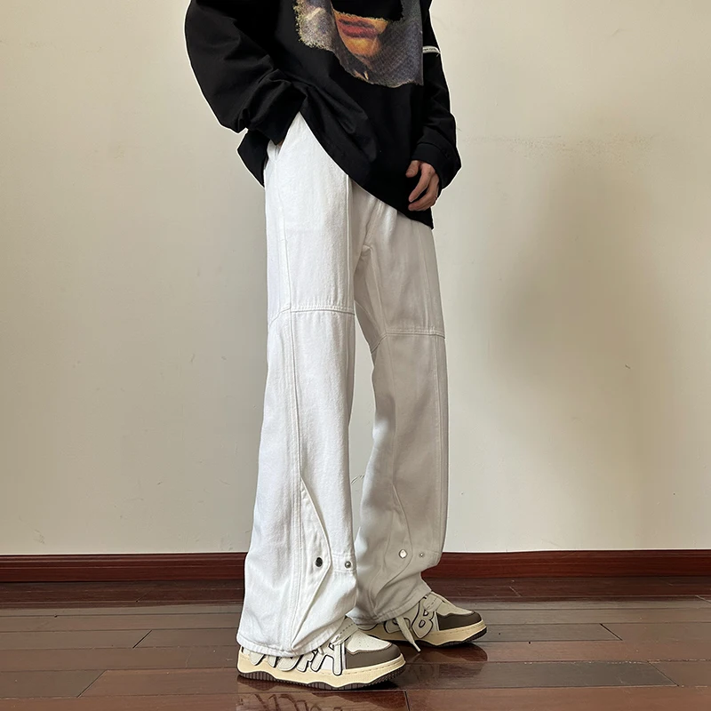 

Мужские джинсы свободного прямого кроя для повседневной носки, весна-осень, в американском уличном стиле, модный бренд, расклешенный дизайн, молодежная мода