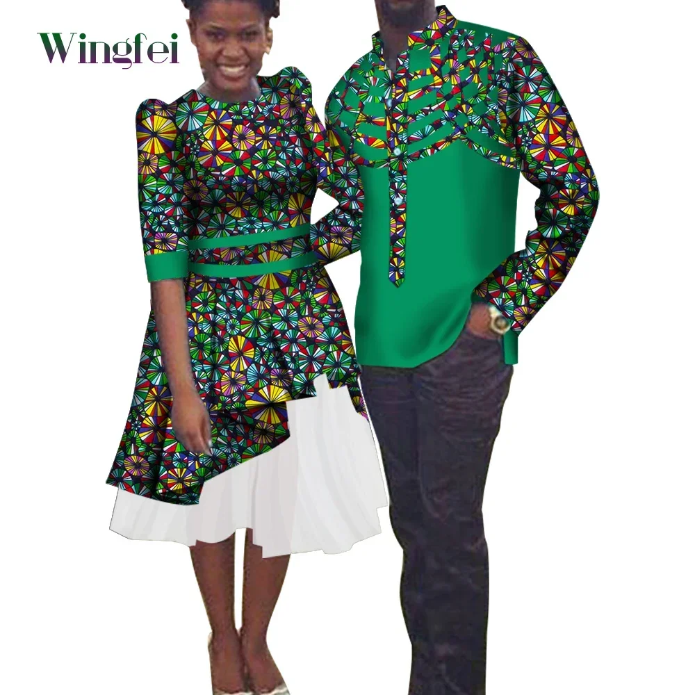 

African Couple Clothing Men's Shirt+dashiki African Dresses for Couple African Clothes for Couple Party Wedding Dresses WYQ186