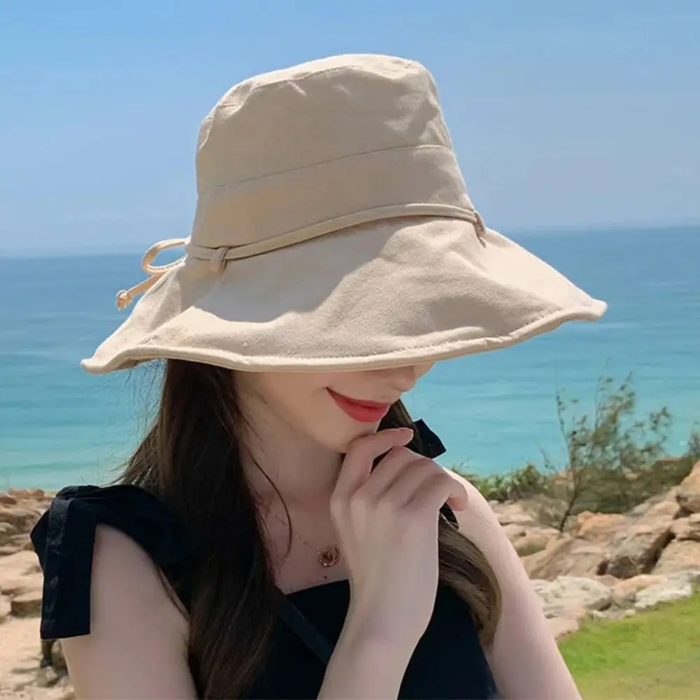 Solid Color Women Bucket Hat Summer Foldable Sunscreen Panama Fisherman Hat Outdoor Sun Hats Sun Prevent Hat Travel Beach Cap