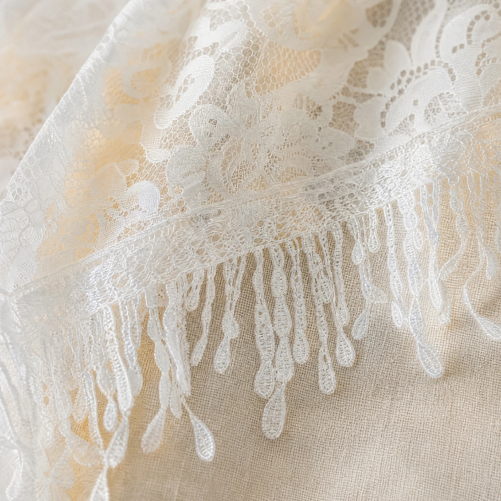 Lace Shawl with Fringe Flowy Floral Lace Shawl Cape Elegant Wrap Skin-Friendly for Summer Wear, Special Events