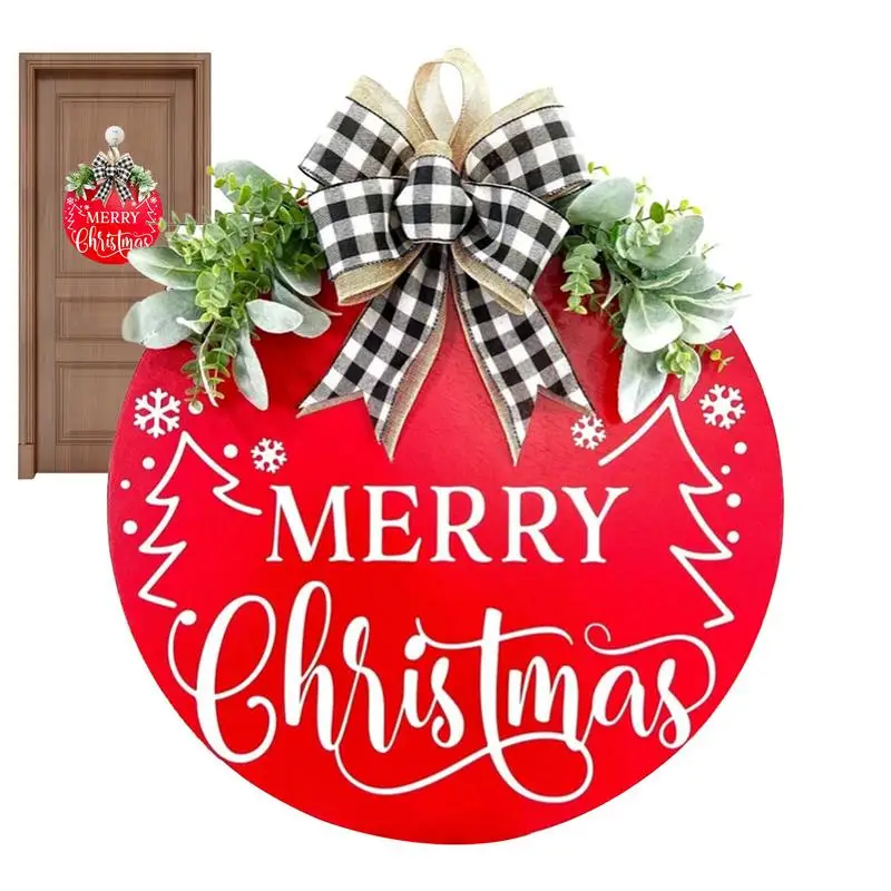 

Merry Christmas Door Hanging sign with Buffalo Plaid Bow Wooden Santa Claus Christmas Hanging Decoration for Yard Front Door