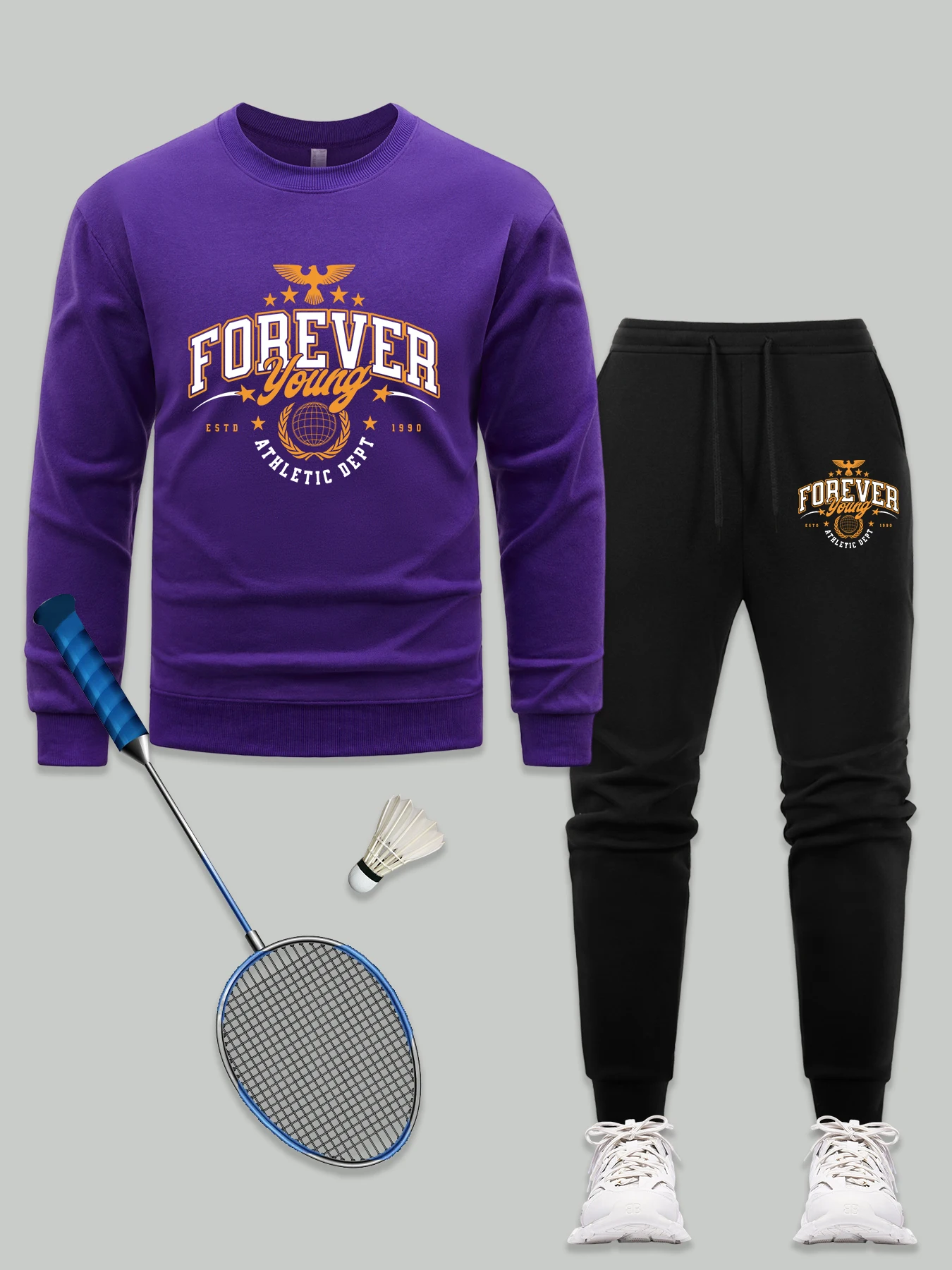 

Forever Young Athletic Dept Print Мужской комплект свитшотов Мягкий теплый модный пуловер флисовый свободный осенний спортивный костюм унисекс с длинными рукавами