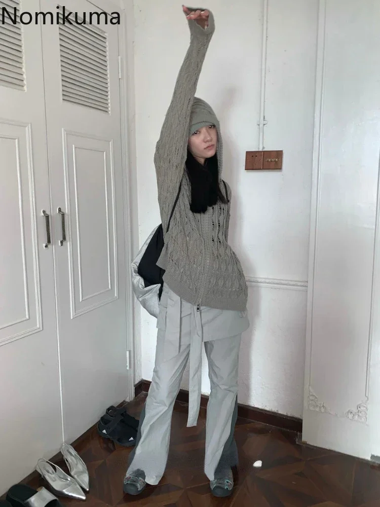 Pull à capuche côtelé Harajuku pour femmes, manteau évidé, veste mince, cardigan Y2K, vêtements à la mode, 2024