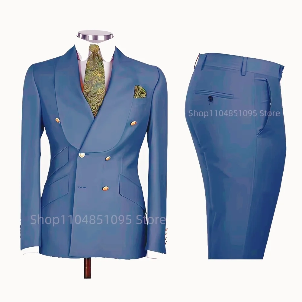 

FormalSmart Casual Solid 2 PCS Men Suits Formal Groom Tuxedos Shawl Lapel Double Breasted Jacket Pants Business_Wedding Suits Se