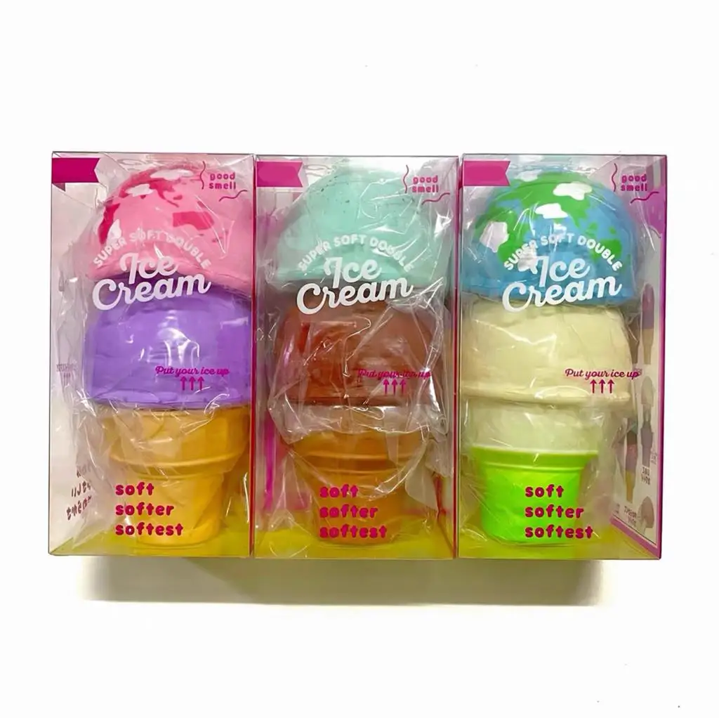 

Squishy Toy Squeeze Toy Beautiful Two Scoops Ice Cream Cone Squishy Fidget Toy Stress Relieve Ball Fine Package Gift For Girls