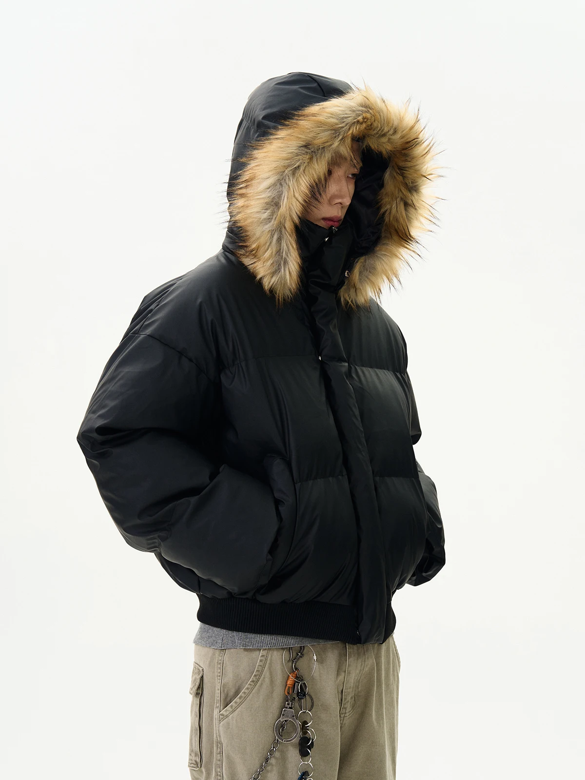 

American High Street Cleanfit Detachable Fur Collar Hooded Cotton Jaet Winter Premium Feel Coat Outerwear