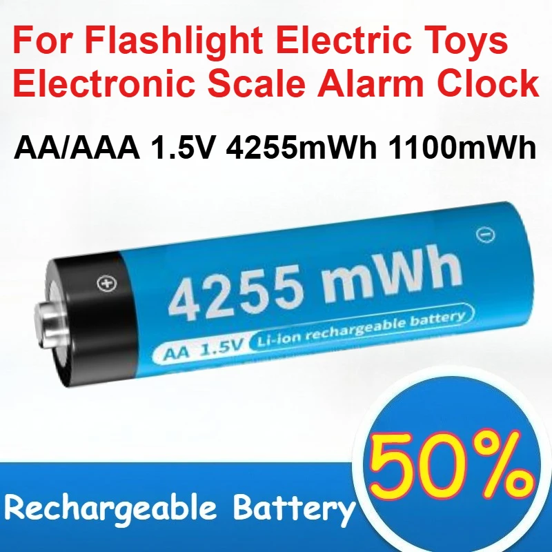 

AA/AAA Lithium Battery 1.5V 4255mWh 1100mWh for Flashlight Electric Toys Electronic Scale Alarm Clock Battery USB Rechargeable
