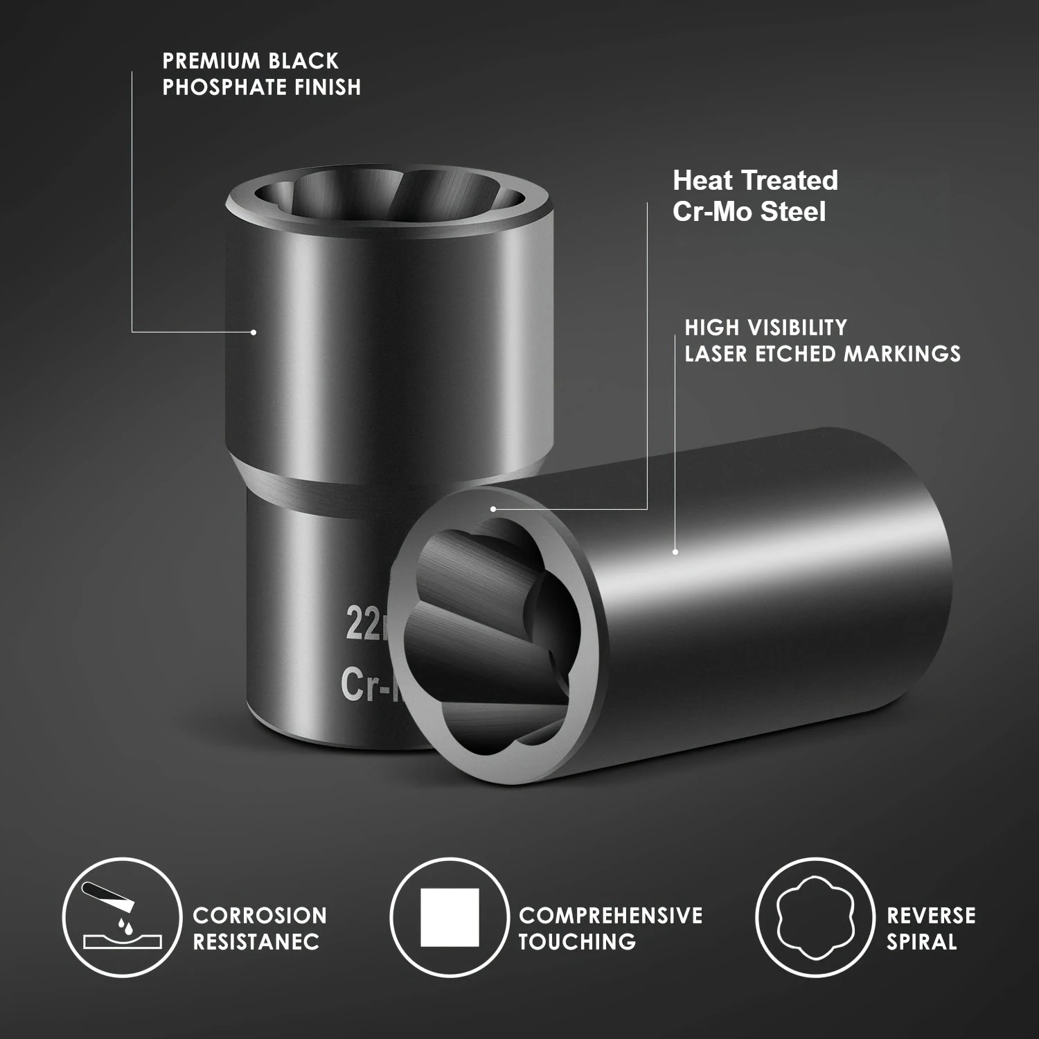 5 قطعة مقبس التصادم الترباس النازع Cr-Mo الصلب العروة الجوز أداة إزالة الصواميل عدة 1/2 "محرك 17/19/21/22 مللي متر قفل العجلة لسيارة شاحنة SUV