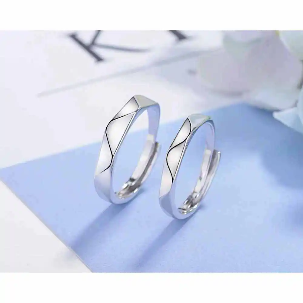 Simple 925 Sterling Silver Geometric Open Adjustable Couple Rings For Women Girls Wedding Party Fashion Jewelry Gifts Accessory
