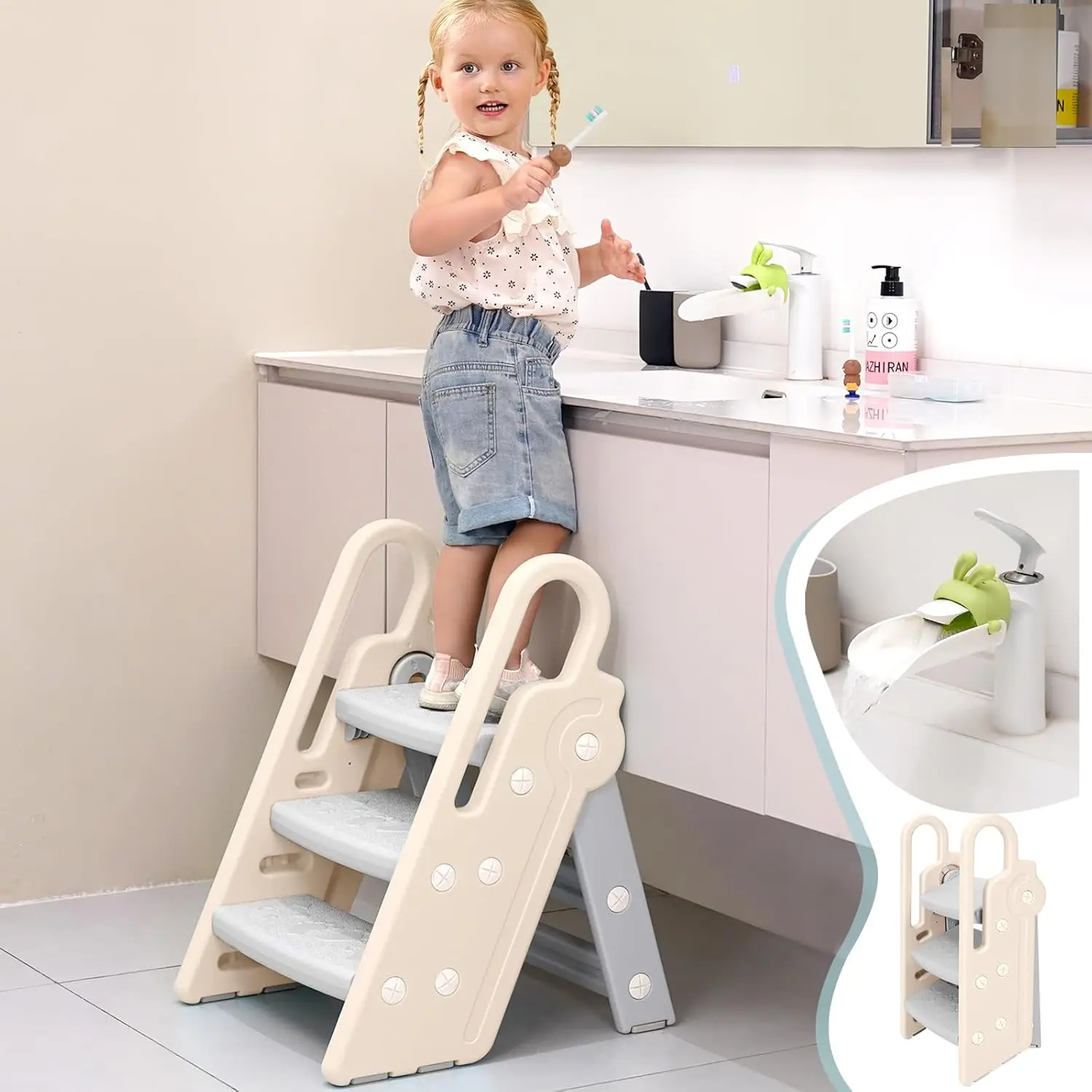 Toddler Step Stool Foldable for Bathroom Sink Kids Step Stool Adjustable 2 3 Step for Toilet Potty