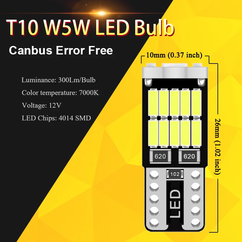 1/4/10 PCS T10 W5W LED Bulb Canbus Error Free 12V 26SMD 7000K White Car Interior Dome Door Maps Reading Trunk Liense Plate Light