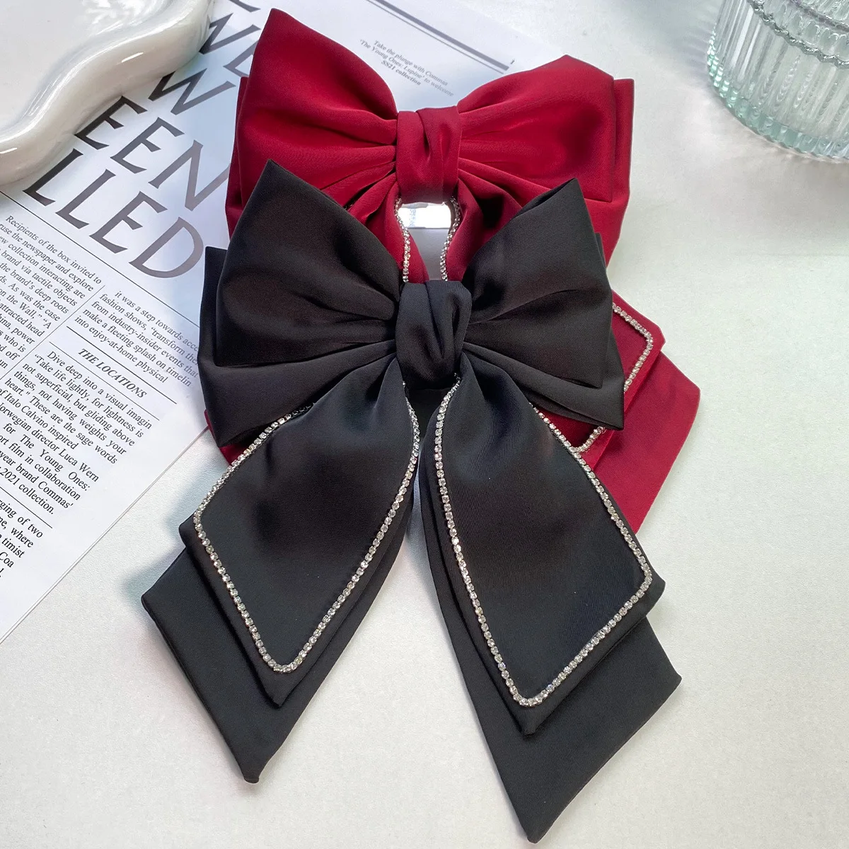 Large Size Fashionable and Age Reducing Elegant Fabric Bow Hair Clip for Women's Headwear Accessories