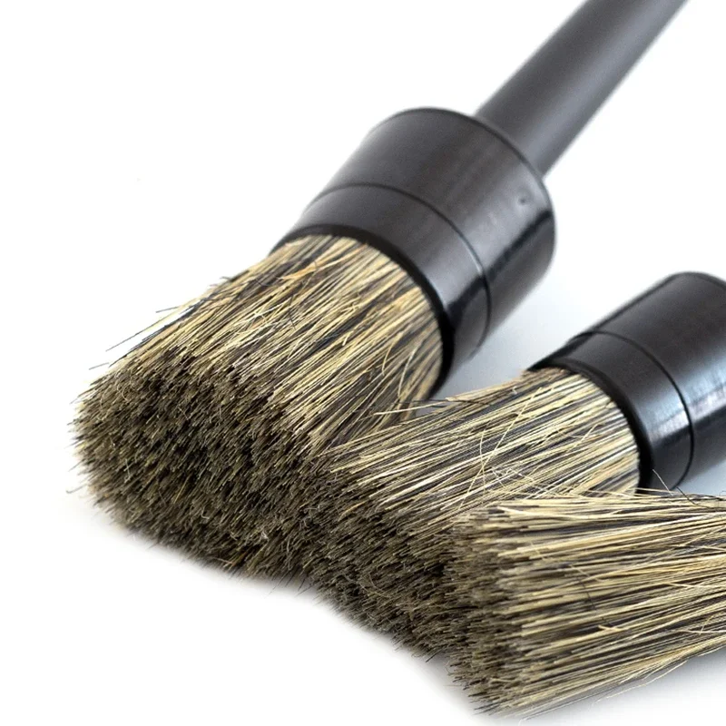 3 Pcs Natural Boar Hair Car Detailing Brush Set Soft Bristle Car Cleaning Brush Kits Tire wheel Wash Exterior Accessories image 5