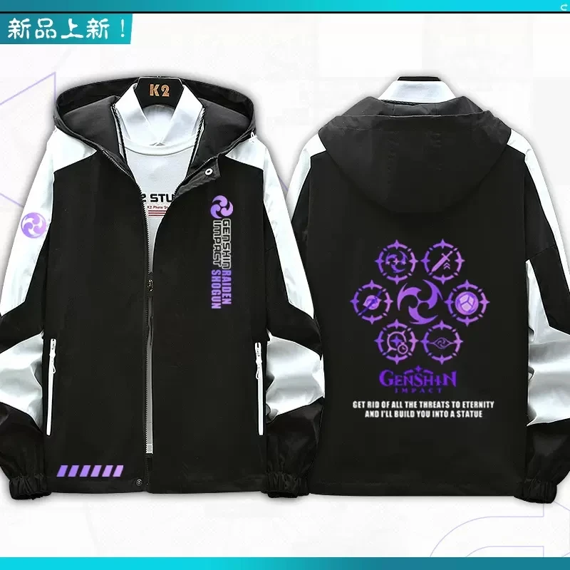 Genshin Impact Women/Men Print Zipper Hoodies Raiden Shogun Cosplay Costume Long Sleeve Fashion Jacket Coat Game Clothes New Top