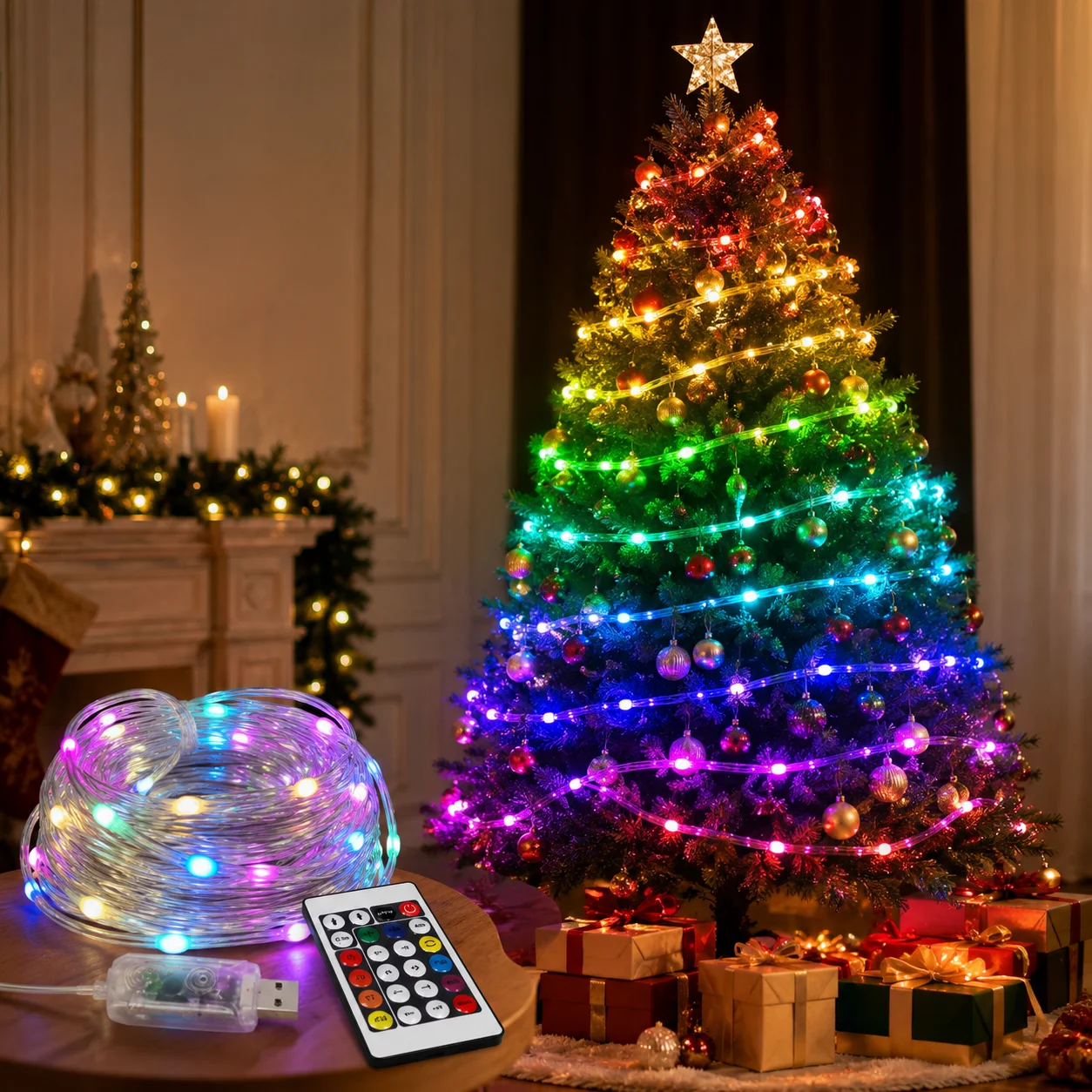 RGBIC LED String Lights, USB Powered Fairy Garland with Bluetooth App Control Music Sync Christmas Tree Party Halloween Decor