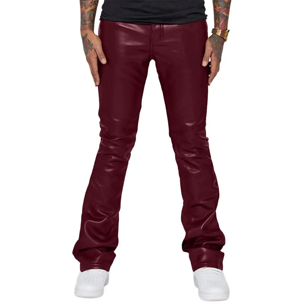 Broek Hop Stijl Faux Lederen Uitlopende Broek Voor Heren Streetwear Party Club Performance Broek Effen Kleur Losse Broek