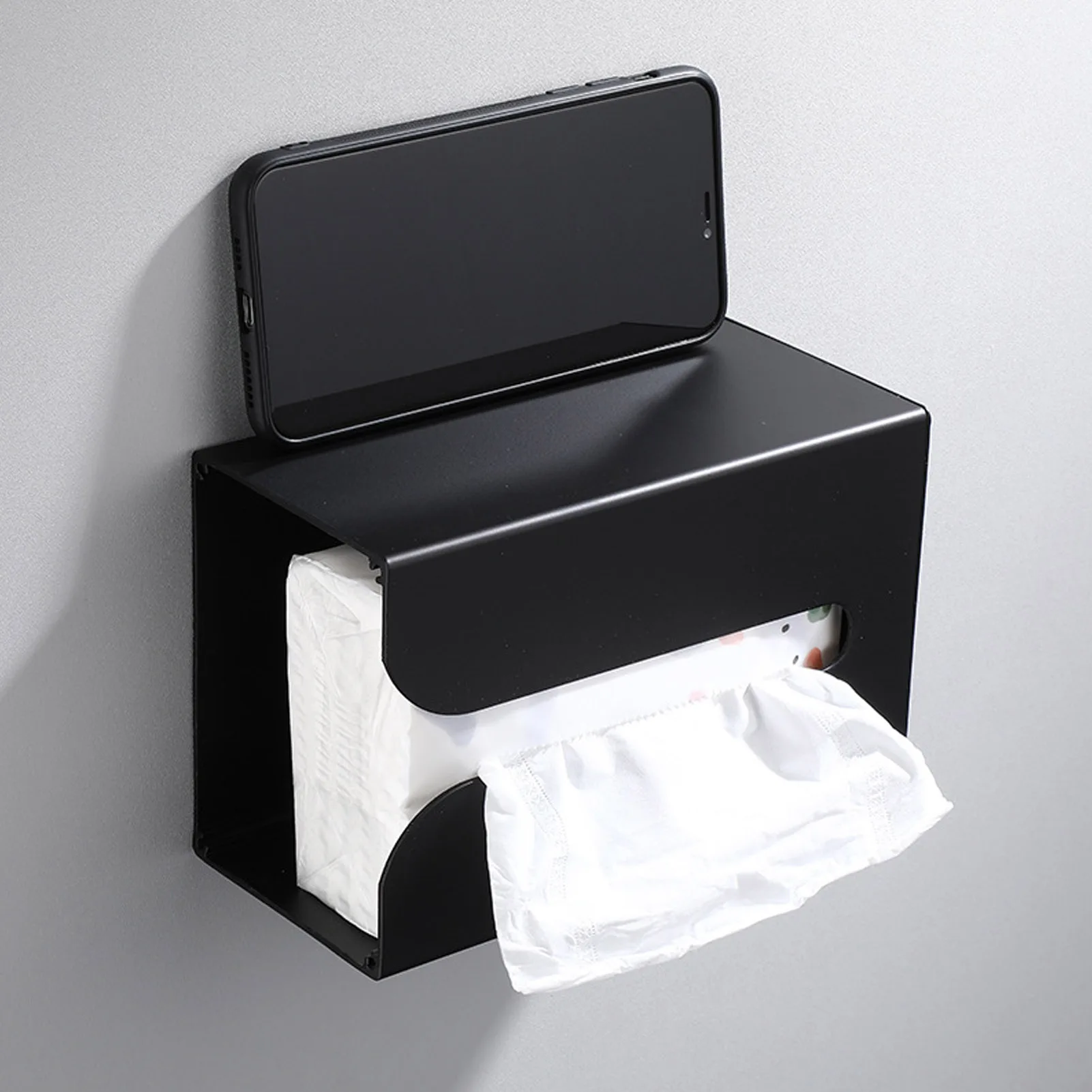 Bathroom Hardware Black Tissue Box Holder Stand Wall Mount Napkin Organizer for Kitchen Bathroom Toilet Household Accessories view 6