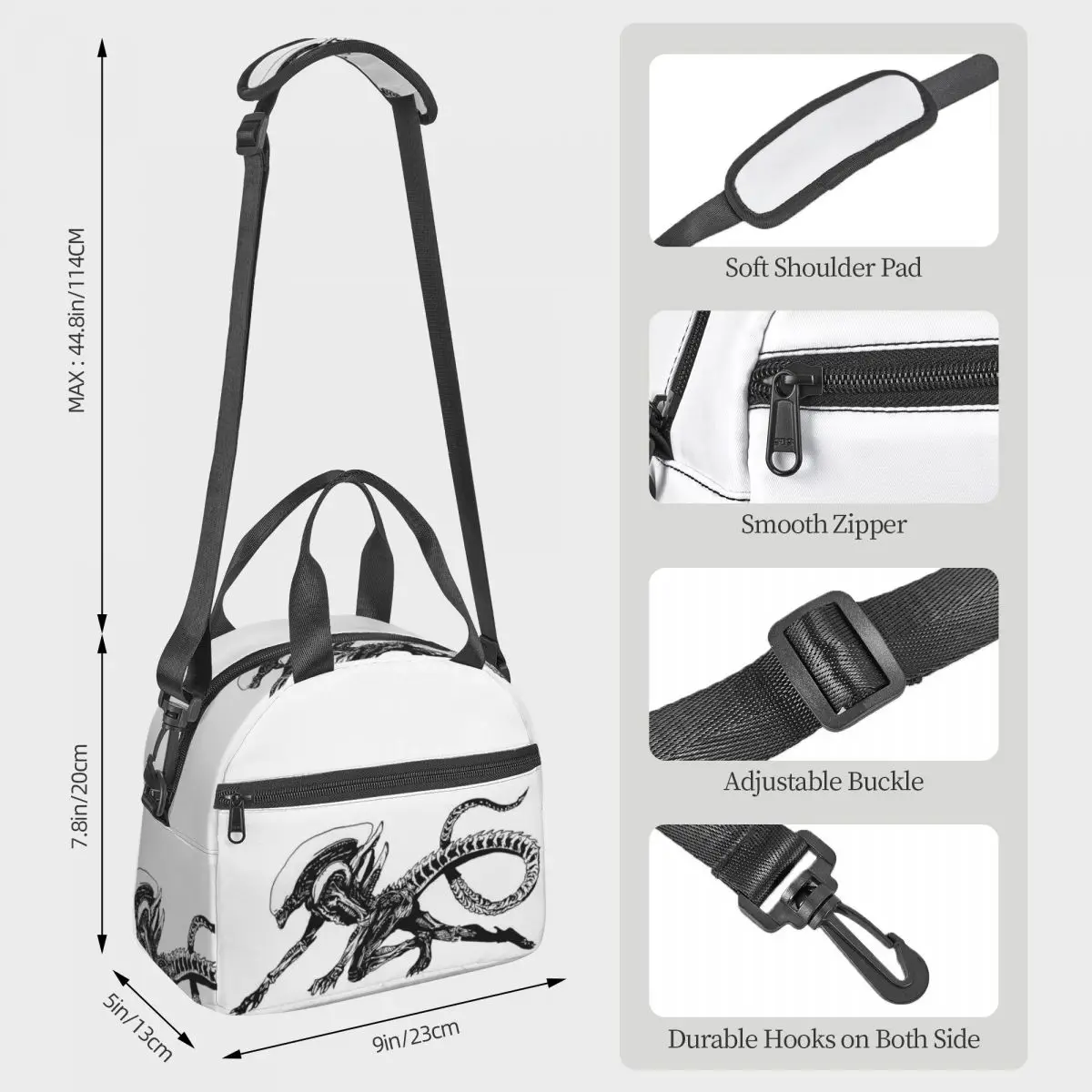 FaceHugger Alien Xenomorph Shoulder  Lunch Bags Insulated Bento Box Portable Lunch Tote Picnic Bags Cooler Bag for Woman School