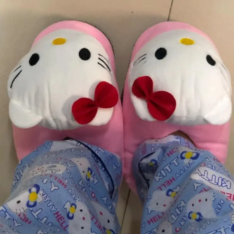 Sanrios Cotton Slippers Child Shoe Autumn Winter Super Soft Velvet Kawaii Cartoon Anime Figure Indoor Round Keep Warm Home Shoes