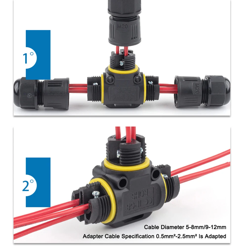 Connettore impermeabile per scatola di giunzione elettrica esterna IP68 M20T adattatore terminale per cablaggio a vite a 2/3 Pin per connettori per