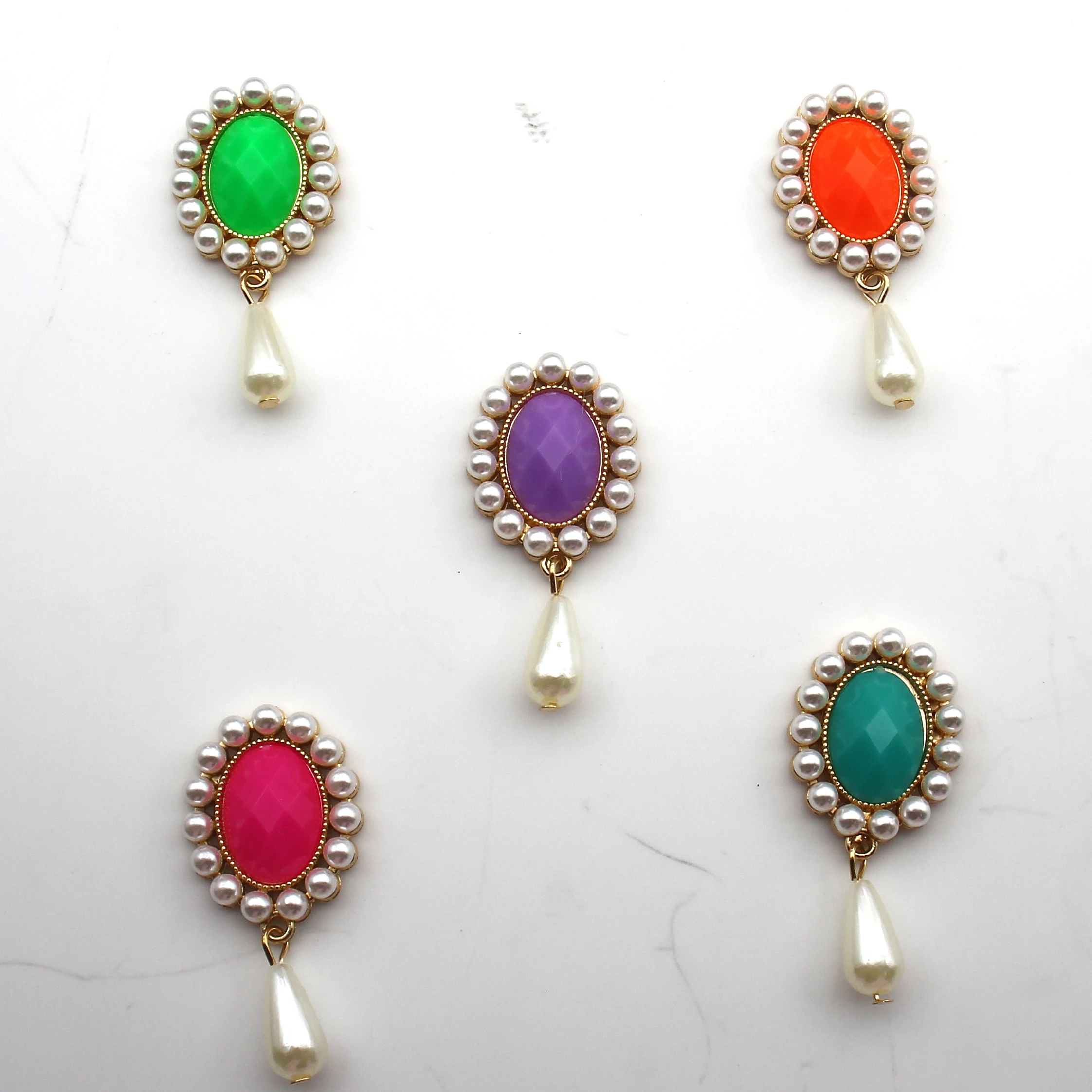  5Pcs 2.2×4.8cm Elegant Vintage Pearl Rhinestone Sew On Ornament Mixed Color Hairpin Garment Embellishment