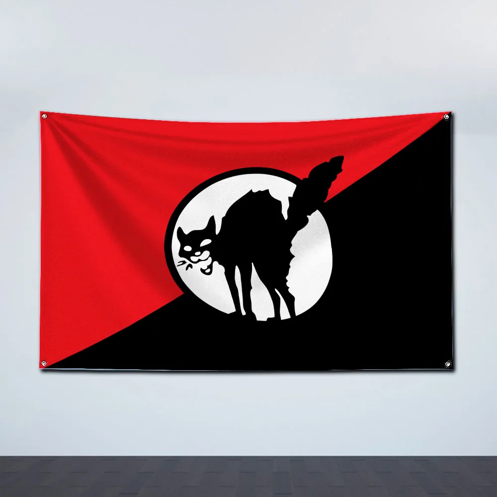 2024 90X150CM Large Size Advertisement Anarchist Black Cats Flag Polyester Printed Anarchy Banner For Decor