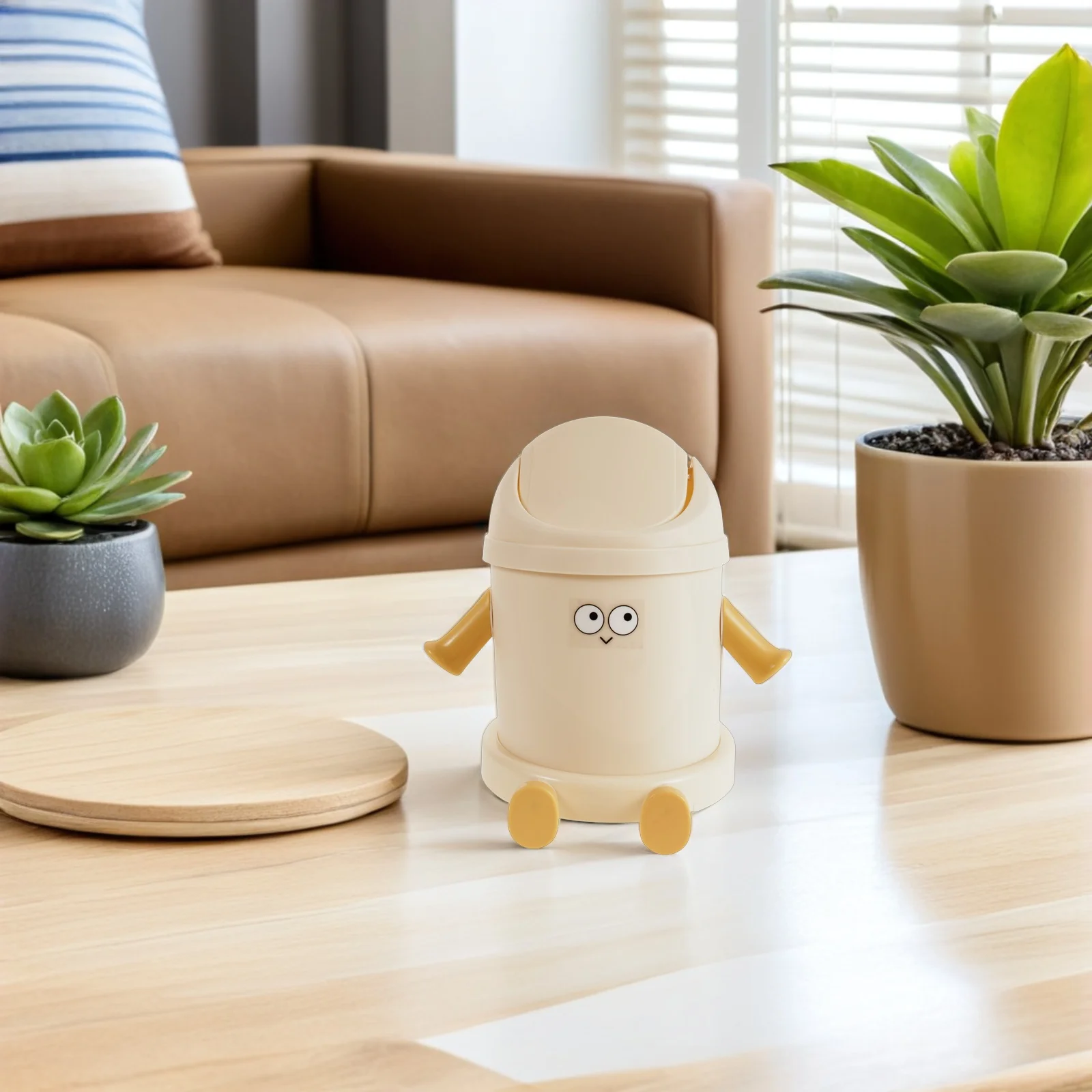 

Mini Desktop Trash Bin Compact Plastic Garbage Can For Desk Office Bedroom Kitchen Countertop Space-Saving Cartoon Design