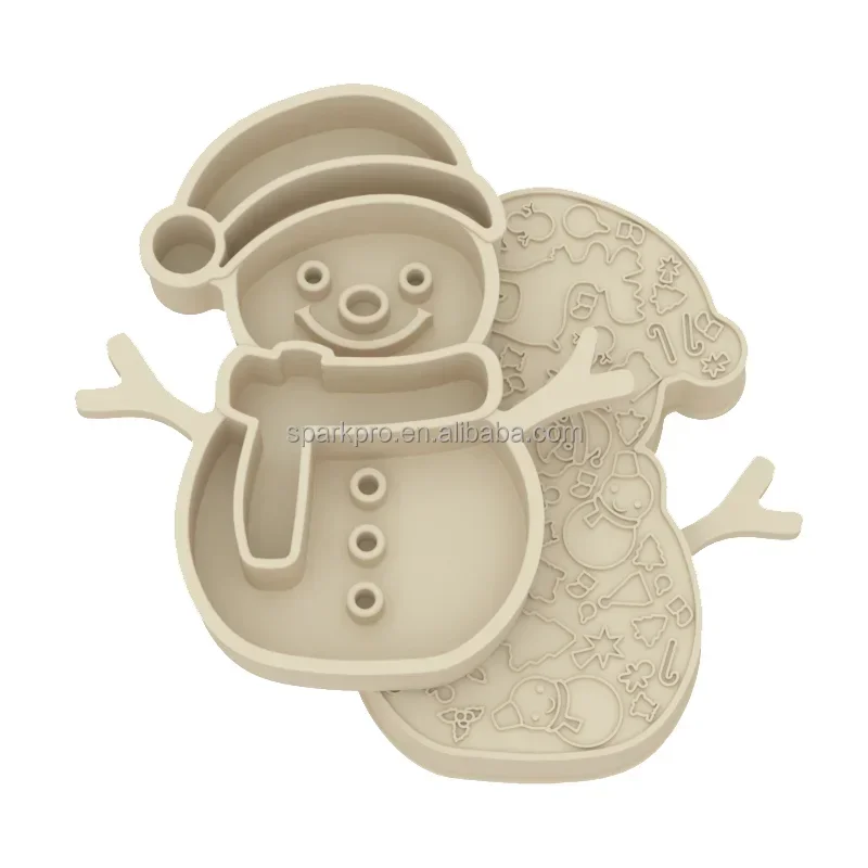 New Design Christmas Pet Products Cute Snowman Shape Dog Slow Feeding Feeder Food Grade Silicone Pet Bowl