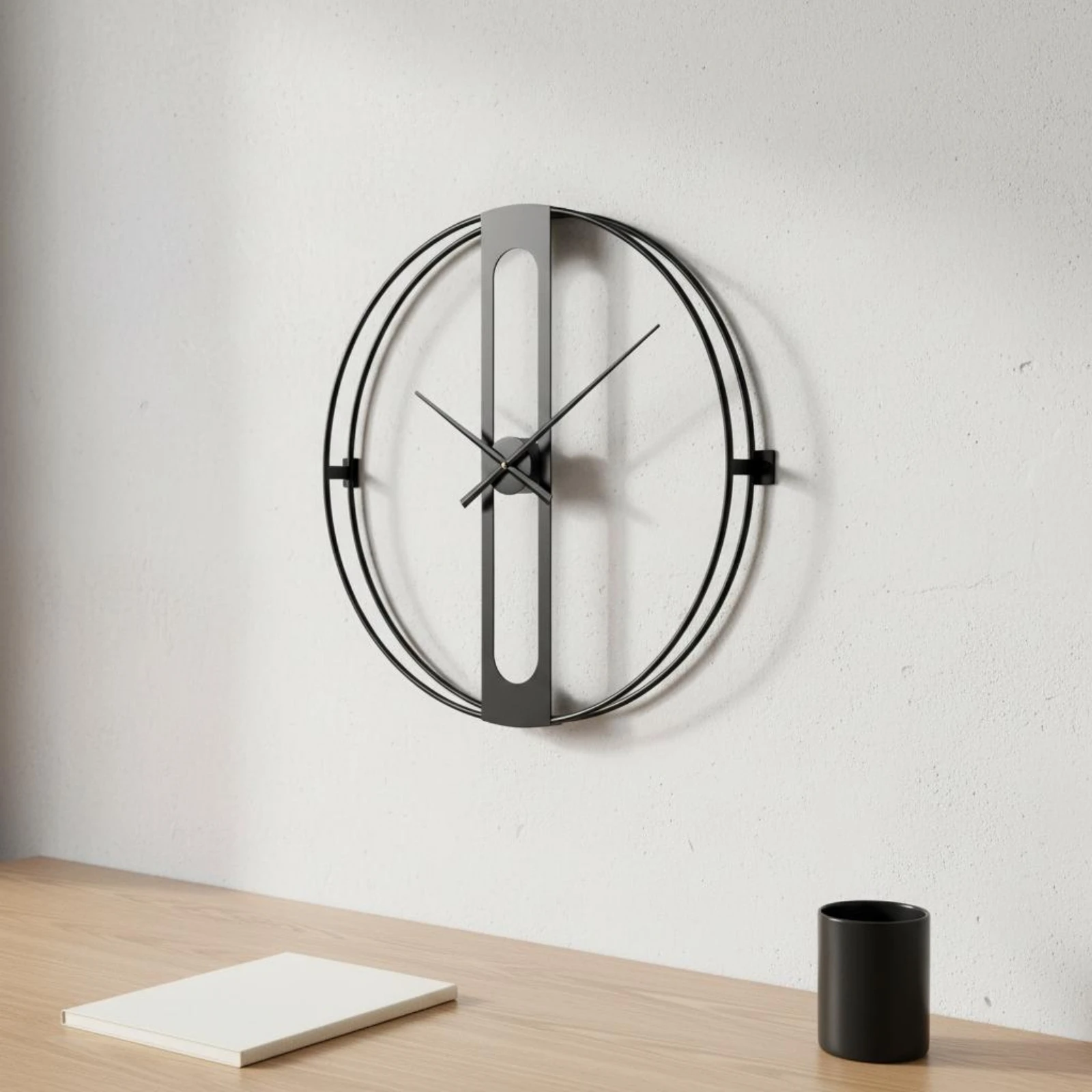 Modern Geometric Metal Timepiece Black Hands uncoveredFrame Wall Timepiece