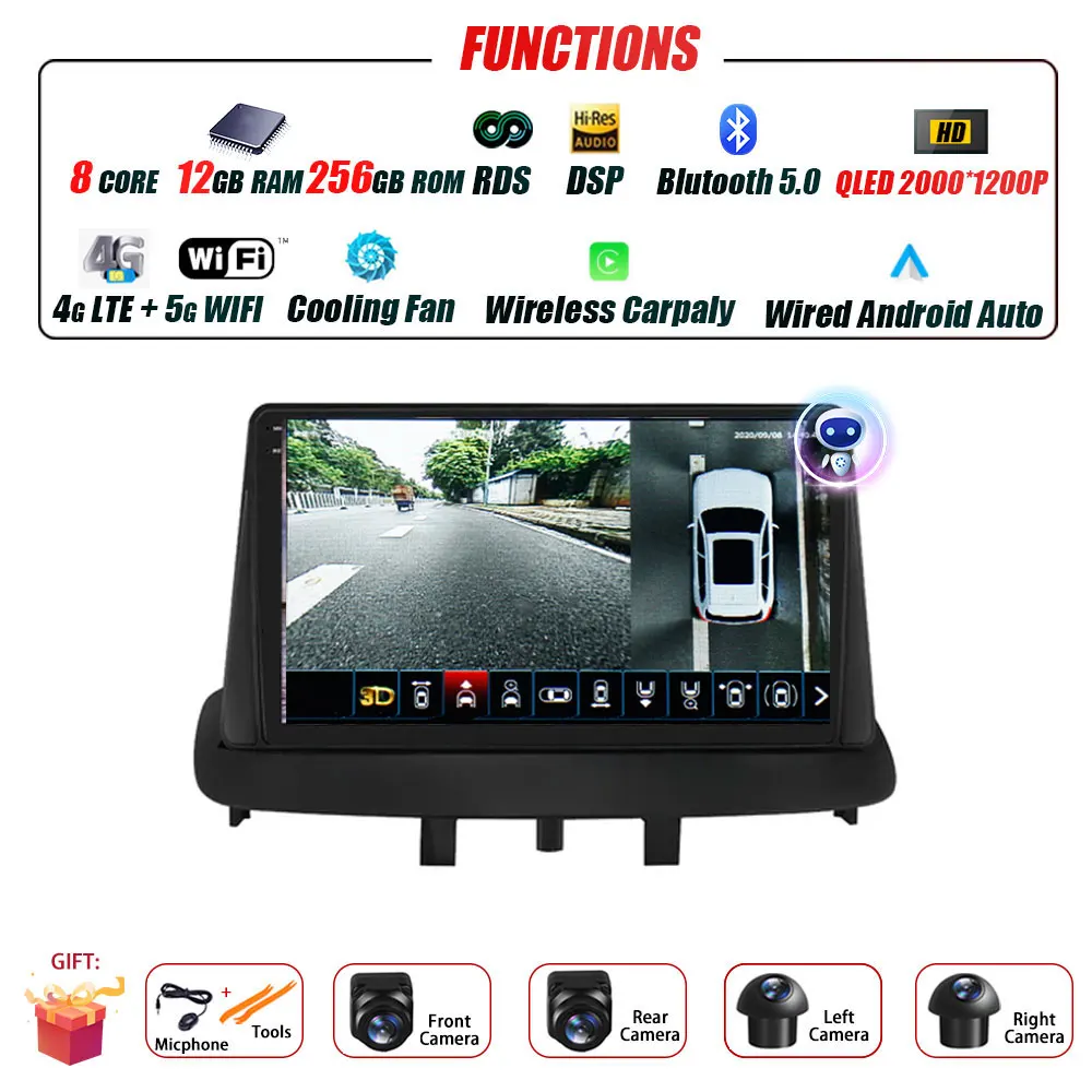 Android 16 voor Renault Megane 3 Fluence Samsung SM3 2008 - 2017 Multimedia Speler DSP CarPlay GPS Autoradio - afbeelding 1