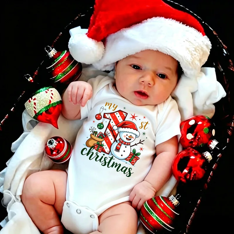 My First Christmas Baby Bodysuit Infant Baby Christmas Snowman Short Sleeve Romper Toddler Boys Girls New Year Clothes