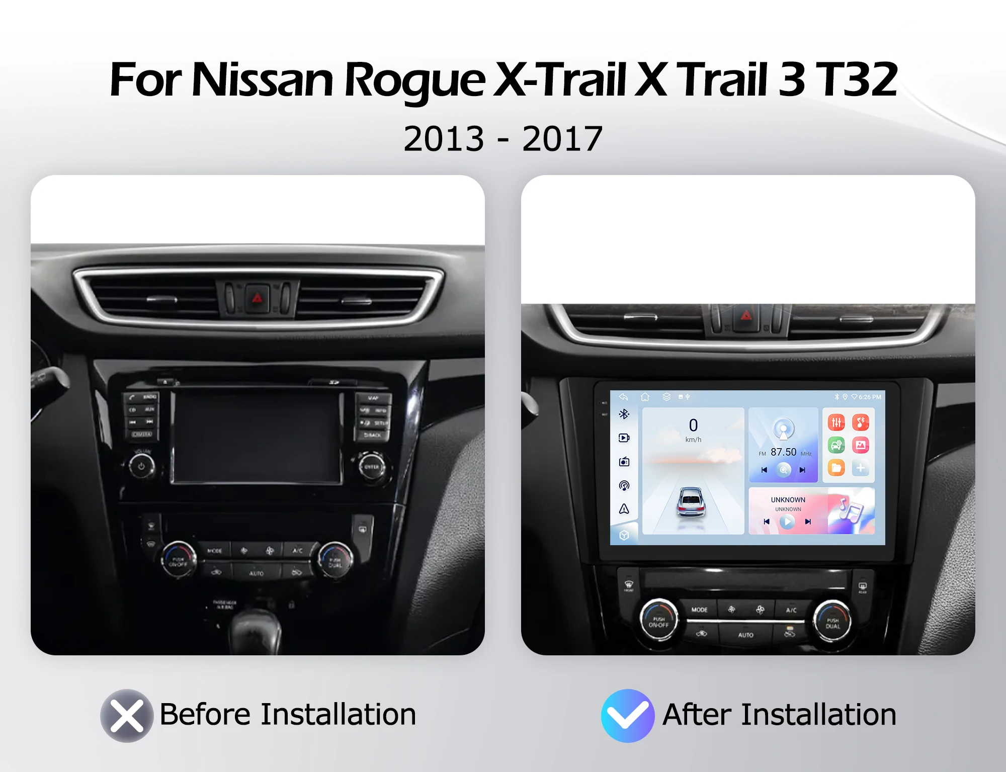 For Nissan Rogue X-Trail 2013-2017 2000*1200P 8 Core Android 16 GPS Intelligent Multimedia Player Auto Wireless CarPlay WIFI DSP
