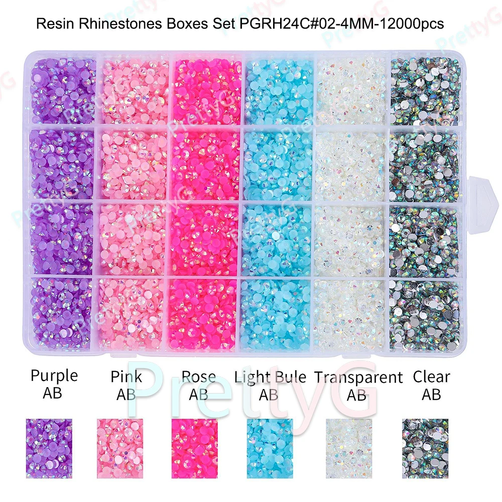 PrettyG 12 ألوان مجموعة الراتنج شقة الظهر حجر الراين السائبة DIY مسمار حجر الراين اكسسوارات DIY بها بنفسك هلام مسمار الفن تيدي بير تمثال