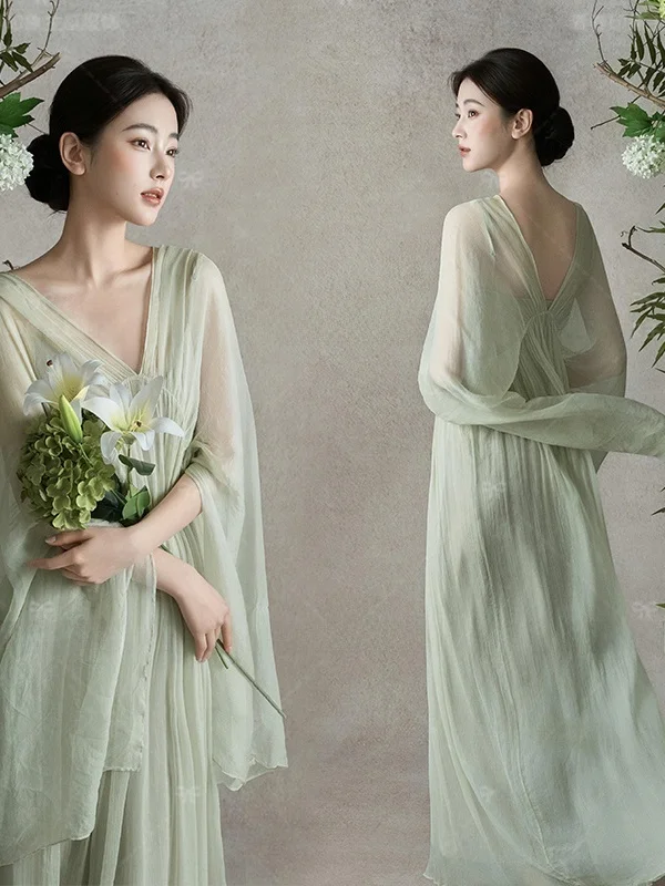 

2026 New Spring Chinese Style Zen Aesthetic Photography Studio Clothing for Girls Cold Atmosphere Artistic Portrait Dresses