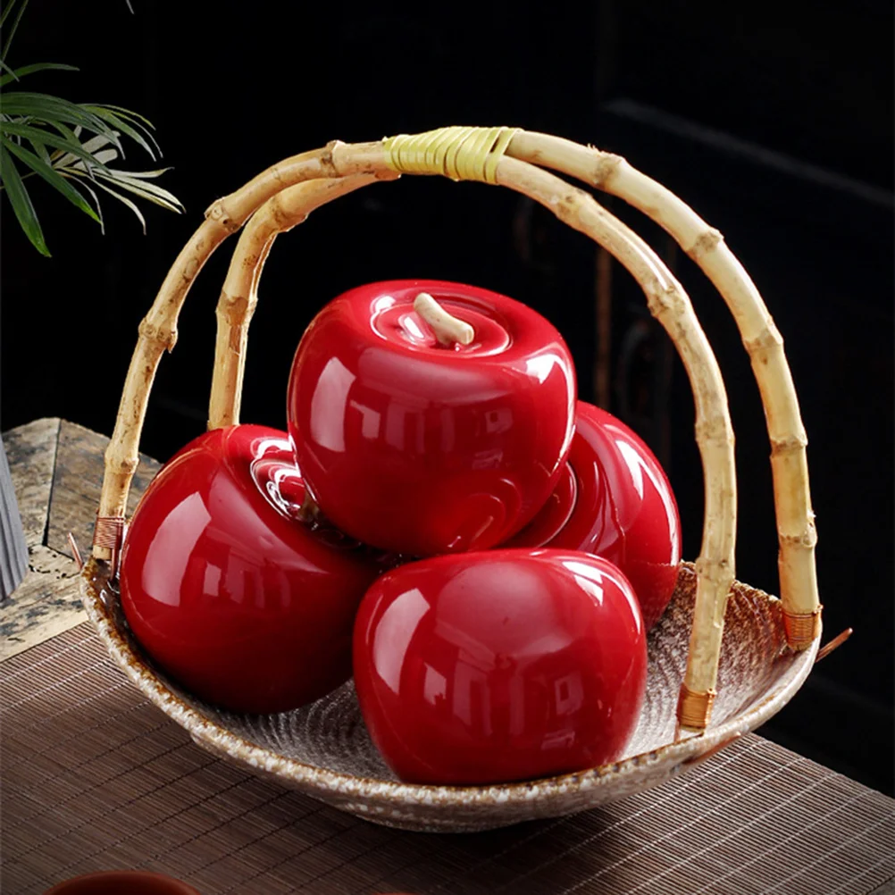 

1Pcs Apple Shape Ceramic Tea Canister Red Sealing Holder Storage Container Tea Jar Creative Gift for Home Decor