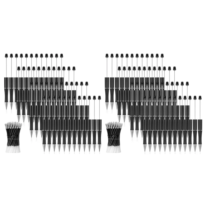 

100Pcs Plastic Beadable Pen Bulk Bead Ballpoint Pen Shaft Black Ink Beaded Pens With 100 Refills Black