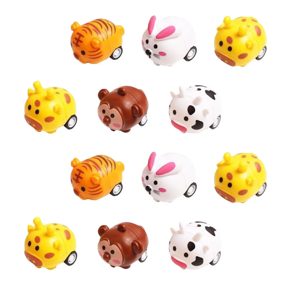 

12 Pcs Small Animal Pull Back Car Compact Models Vehicle Toy Cars Adorable Shape Kids Toys Miniature Pull-back