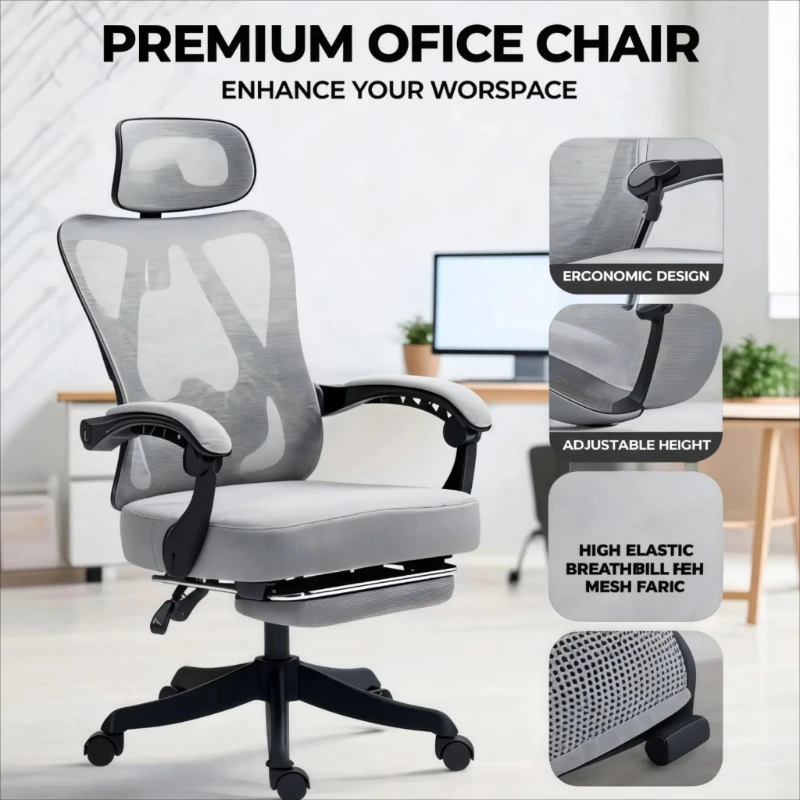 

High Back Computer Desk Ergonomic Office Chair Adjustable Mesh Chair Recliner Lumbar Support Armrests Home Office Furniture