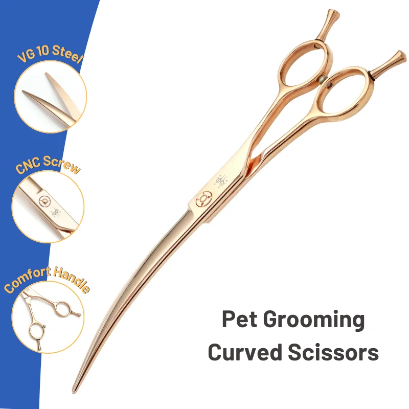 Professional VG10 Steel Pet Grooming Scissors 7.25in Curved Shears Dog Beauty Scissors Groomer for Cat Dog Hairdressing Scissors