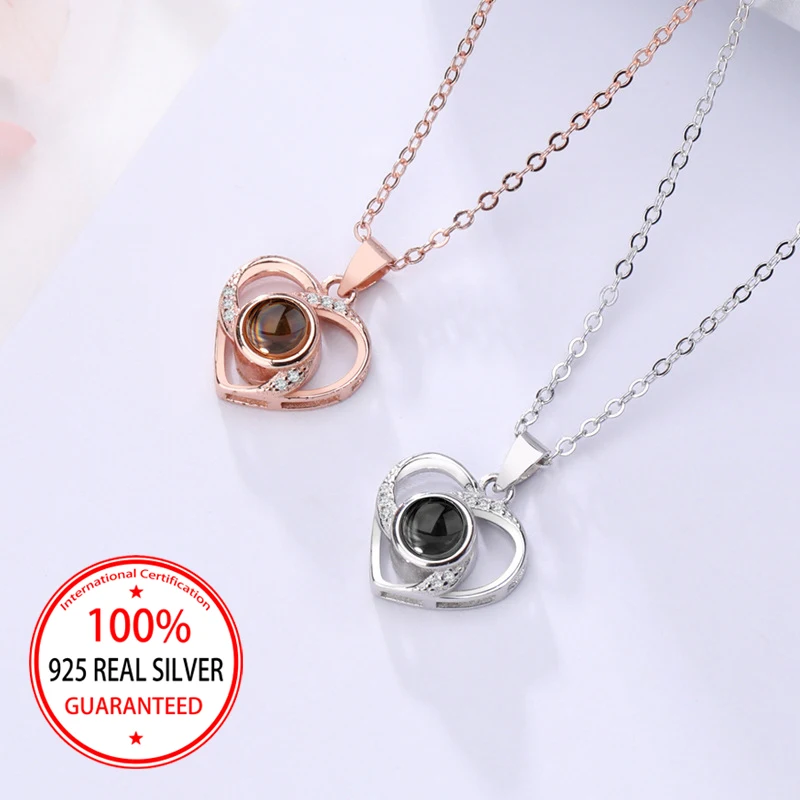 925 Sterling Silver Custom Photo Projection Pendant Necklace With Colorful Bear Cute Gift Box Valentine's Day Birthday Popular - Image 2