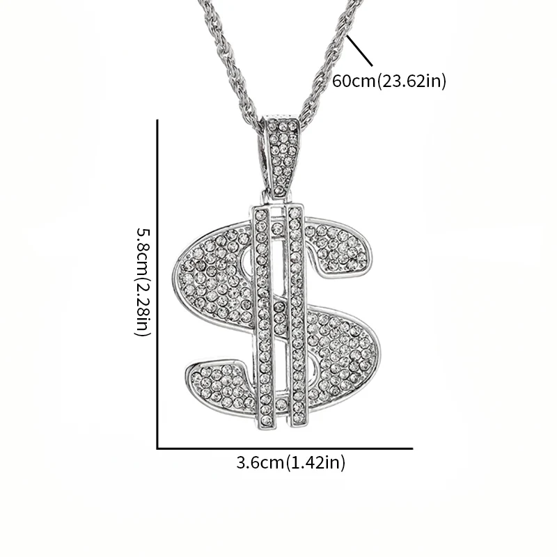 Hip Hop Iec Out Put Crystal Zirconia Dollar Sign Pendant Necklace Fashion Punk Cool Rock Rap Party Jewelry Accessories for Men