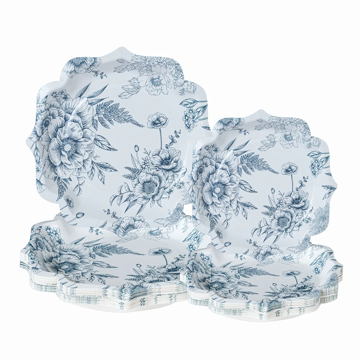 10/25/50pcs Delicate Blue Rose Floral Disposable Paper Plates for Romantic & Sophisticated Party Supplies view 6