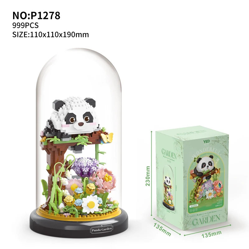 Flower Bouquet Dust Cover Panda Set Building Blocks Bonsai Collection Cute Animal Educational Toys Model Kids Christmas Gift