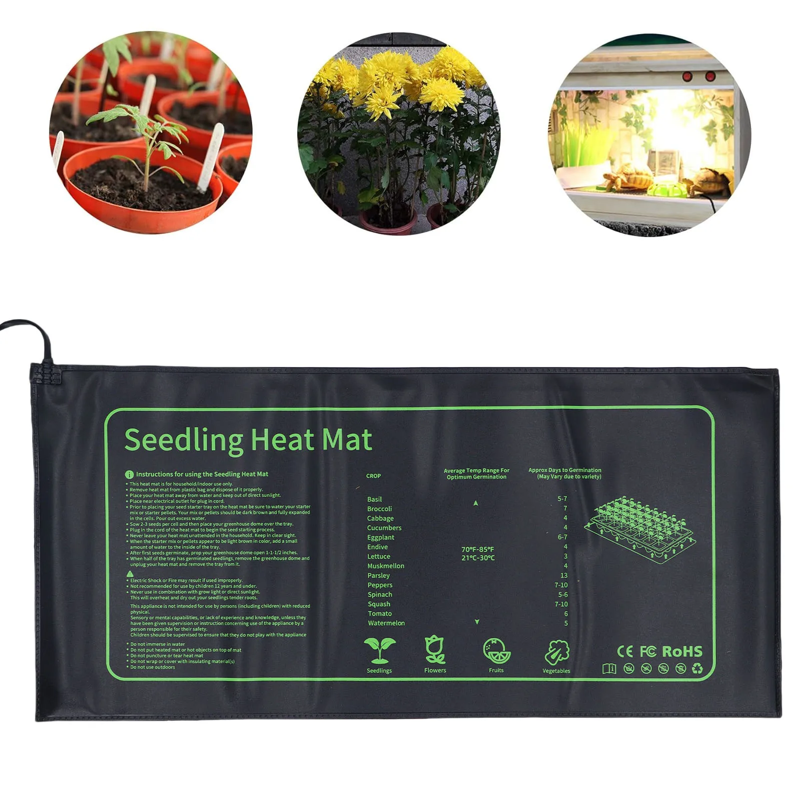 Plant Heat Mat for Plant Starting PVC IPX7 Warm Hydroponic Heating Pad for Greenhouse and Germination Plant Starting Heat Mat