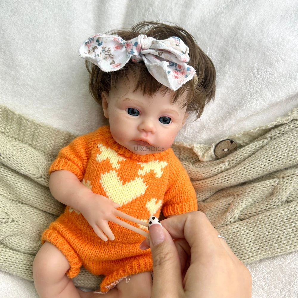 12 inch mini full body zachte siliconen herboren babymeisje weide geworteld haar levensechte handgemaakte geschilderde pop kinderen speelgoed kerstcadeau