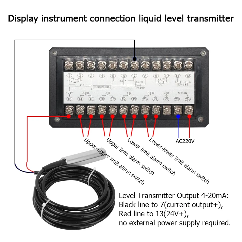 Uscita allarme 4-20 mA Display digitale Colonna luminosa singola Strumento di controllo indimatore di livello Strumento di regolazione del livello